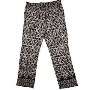 Ann Taylor Factory Linen Blend Navy White Print Ankle Pants Womens L
